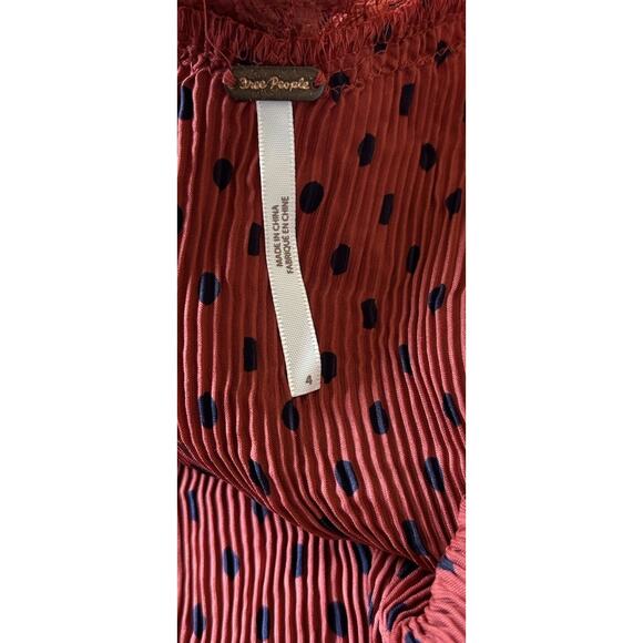 Free People 'Margot' Slip Dress 4 Polka Dot Outer SLIP ONLY Crinkle Pleated Red - Picture 4 of 16